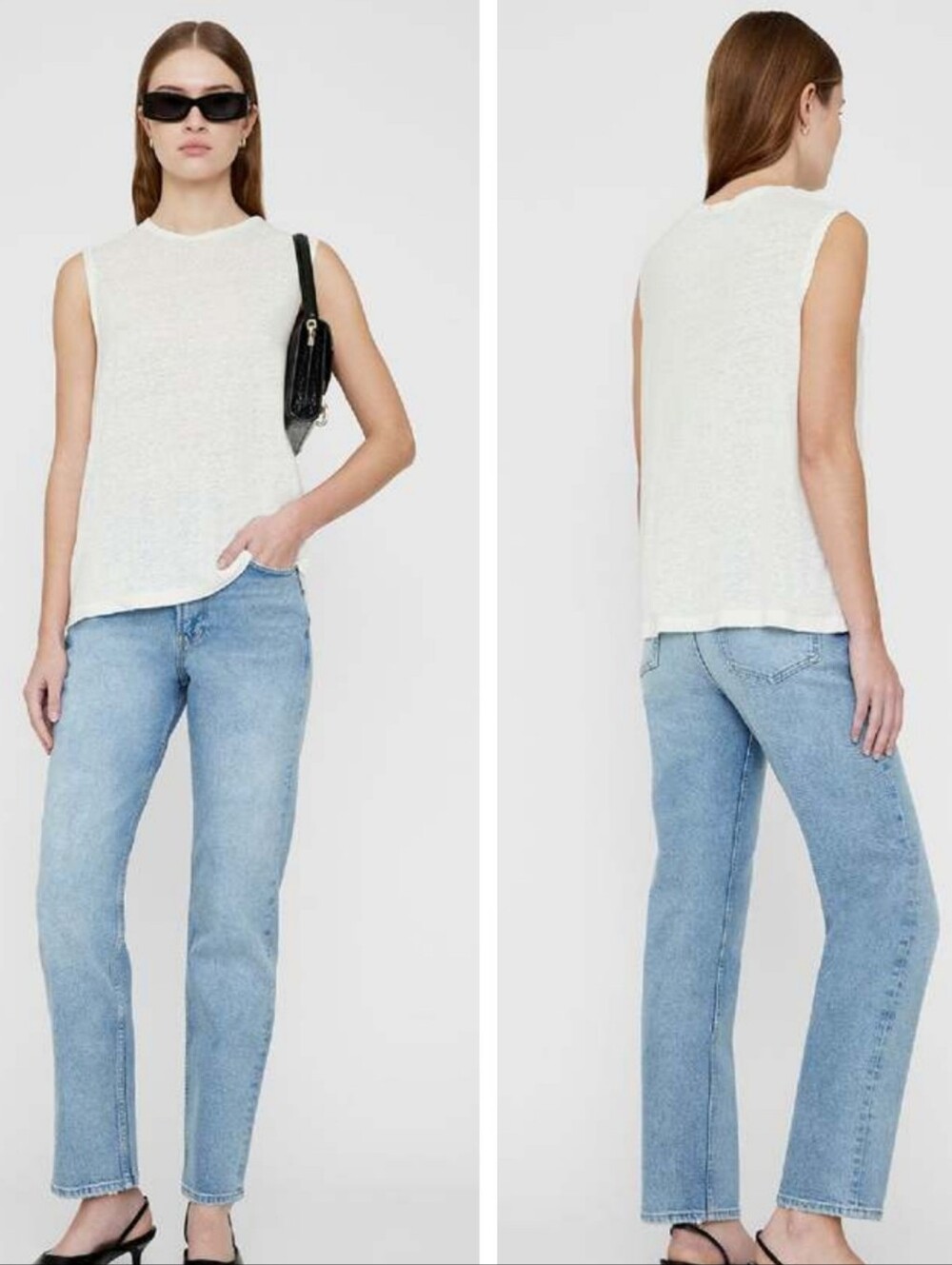 ANINE BING ISAAC LINEN BLEND TEE SHIRT TOP